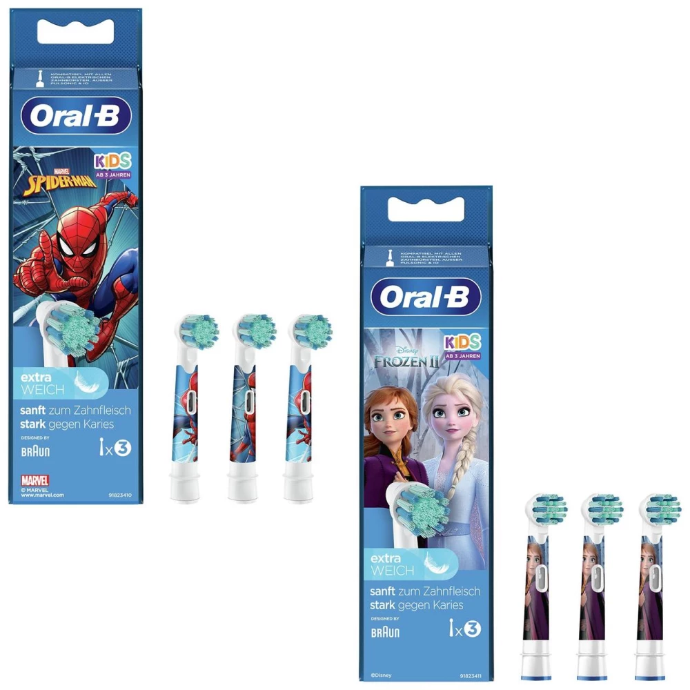 6 шт. Дитячі змінні насадки для зубних щіток Oral-B Frozen + SpiderMan Extra Weich